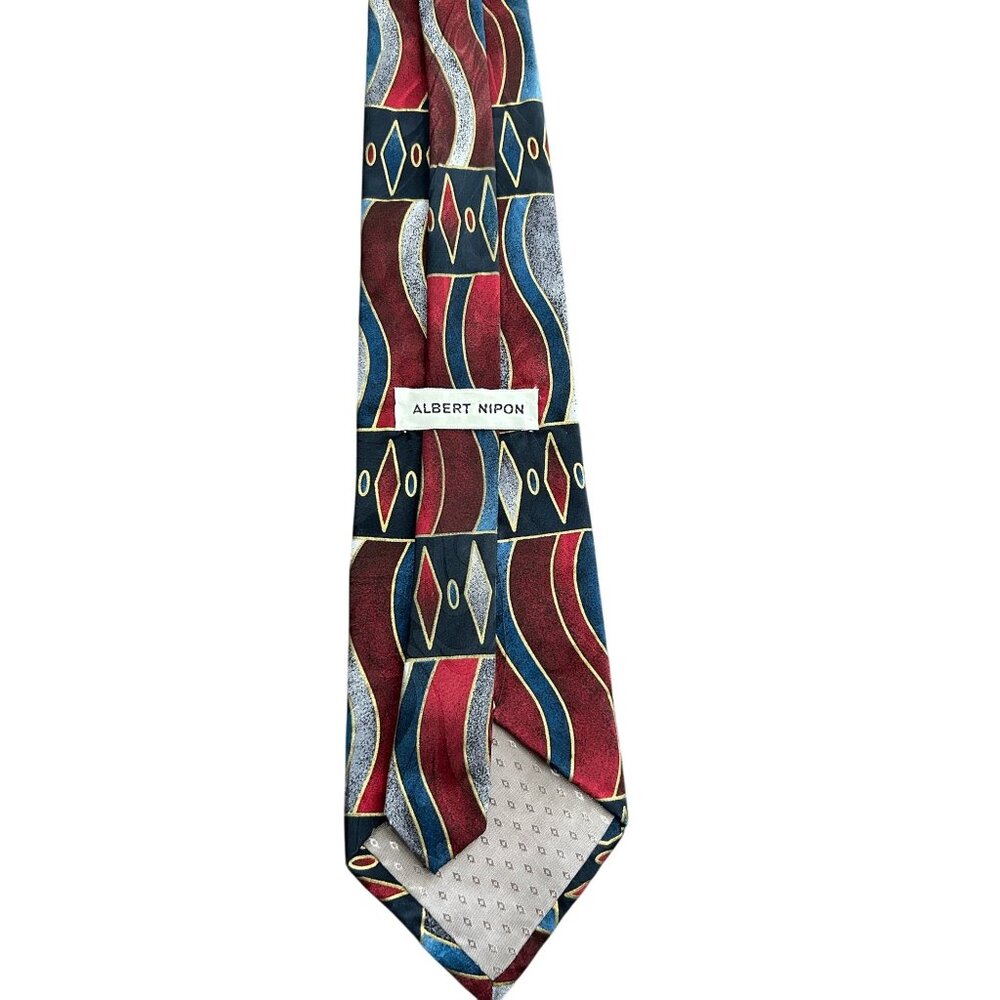 Vintage Albert Nipon Silk Tie Geometric Wavy Patt… - image 2